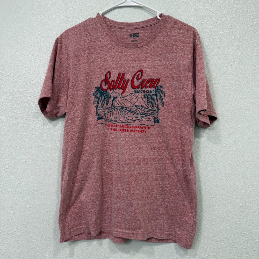 Salty Crew Beach Club Graphic T-Shirt Heather Red Pink Surf Tee Mens Medium